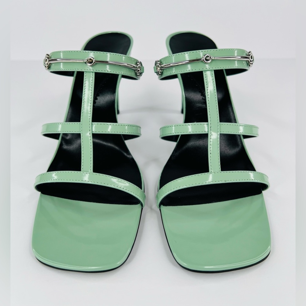 Gucci Pacific Green Glossy Leather Horsebit Heel Mule Sandals Size EU 39.5 - Picture 4 of 11